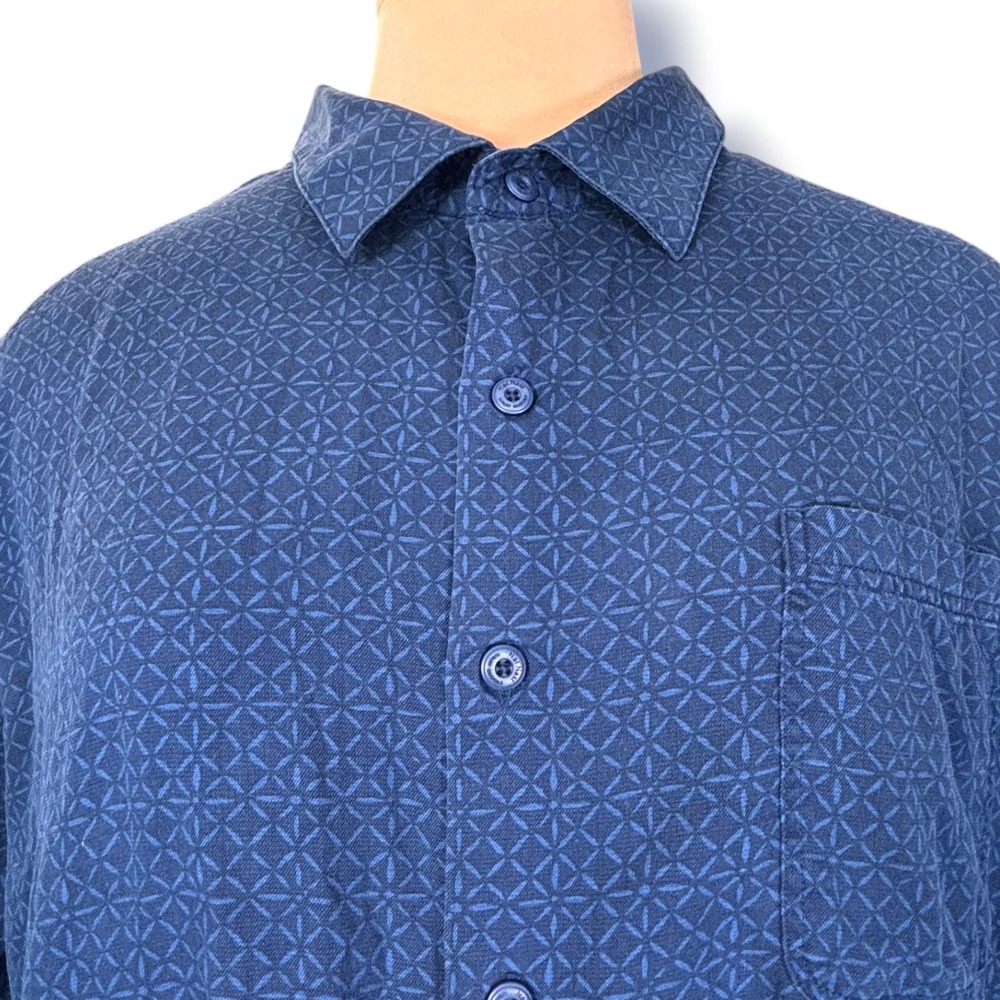 Nat Nast Luxury Originals Silk Blend Geometric Camp Shirt Blue XXL Button Up